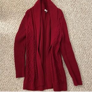 Red Knitted Long Open Cardigan Sweater M